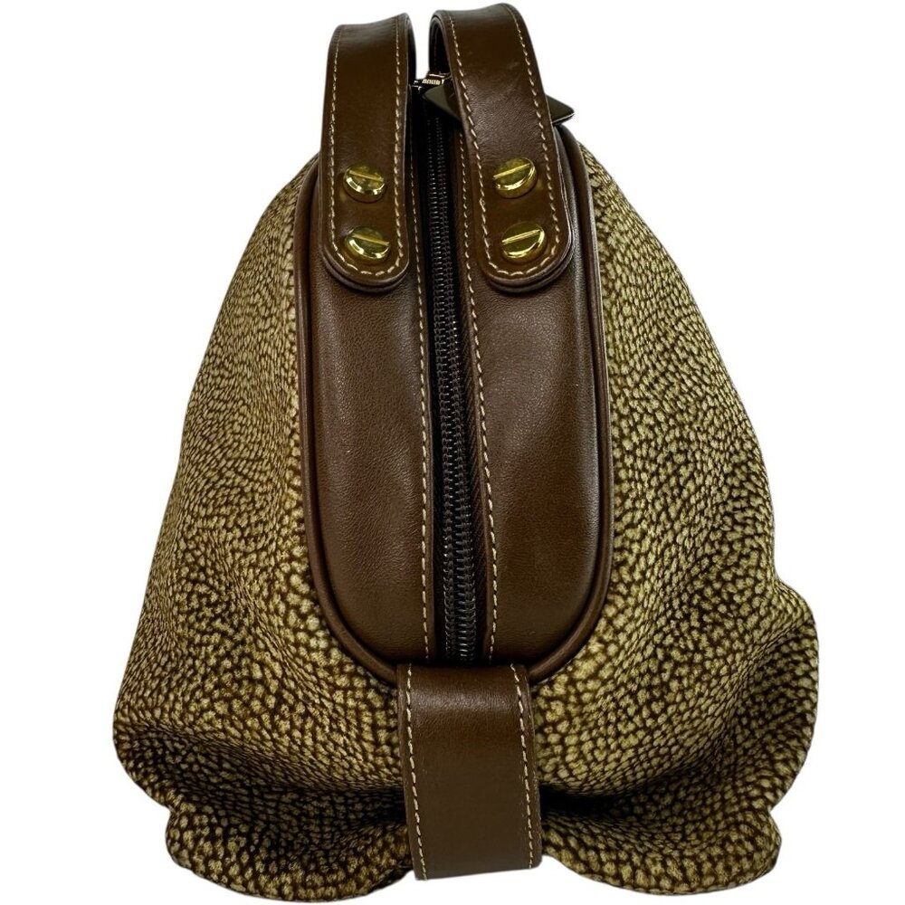 Borbonese Redwall Brown Tan Suede Leather Double Top Handle Bag Quail pattern - Picture 6 of 15
